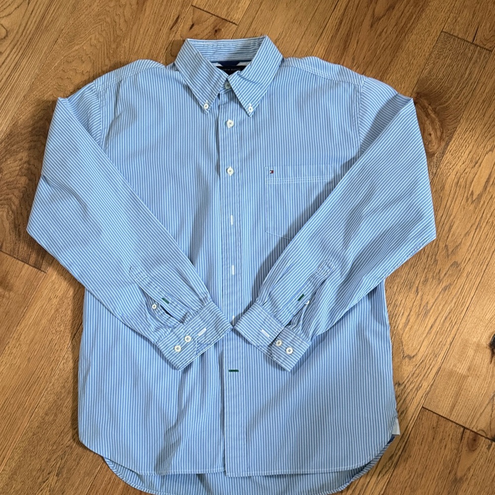 Tommy Hilfiger Blue and White Pinstripe Button-Down Shirt